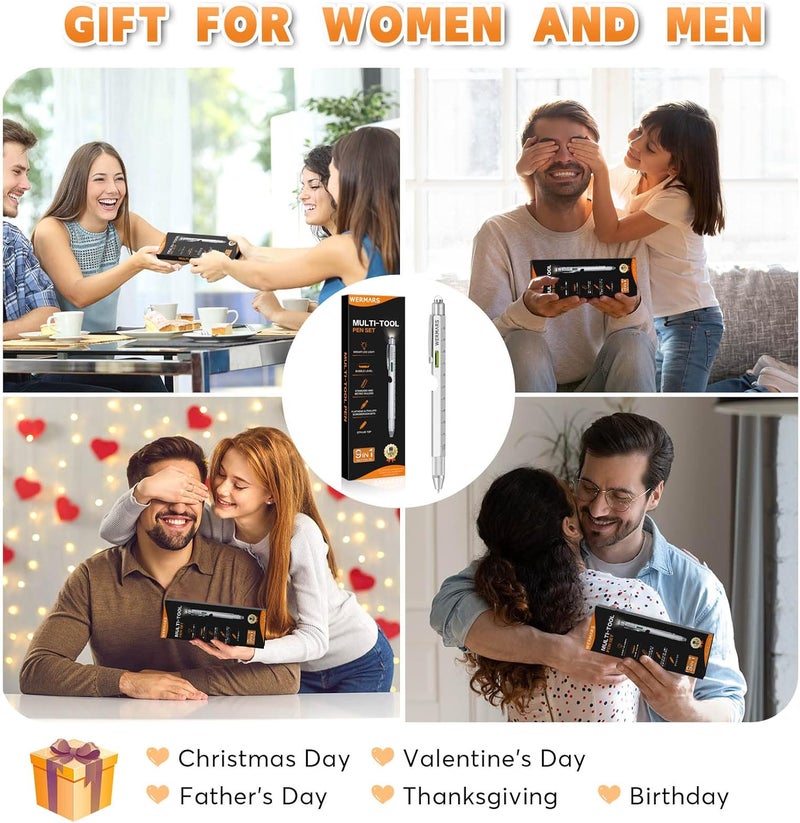 WERMARS Stocking Stuffers for Adults- Gifts for Men, 9 in 1 Multitool Pen, Christmas Gift for Dad, Gifts for Him, Tool Gifts for Dad from Kids, Gifts for Husband, Boyfriend, Grandpa(Silver) - Image 2